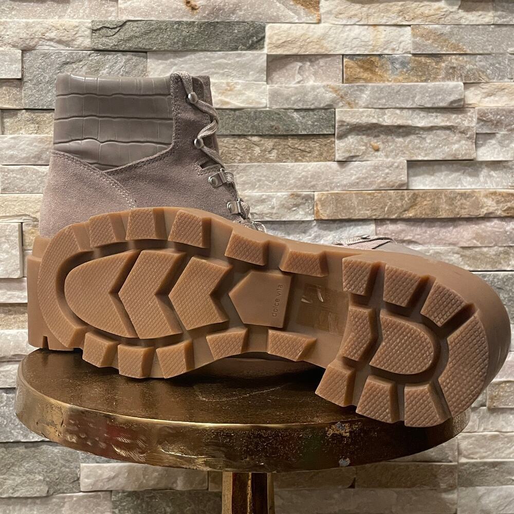 New Dolce Vita Rubi Lug Sole Combat Boots | Taupe Suede Croc Trim NWOB, 10 - Picture 6 of 10